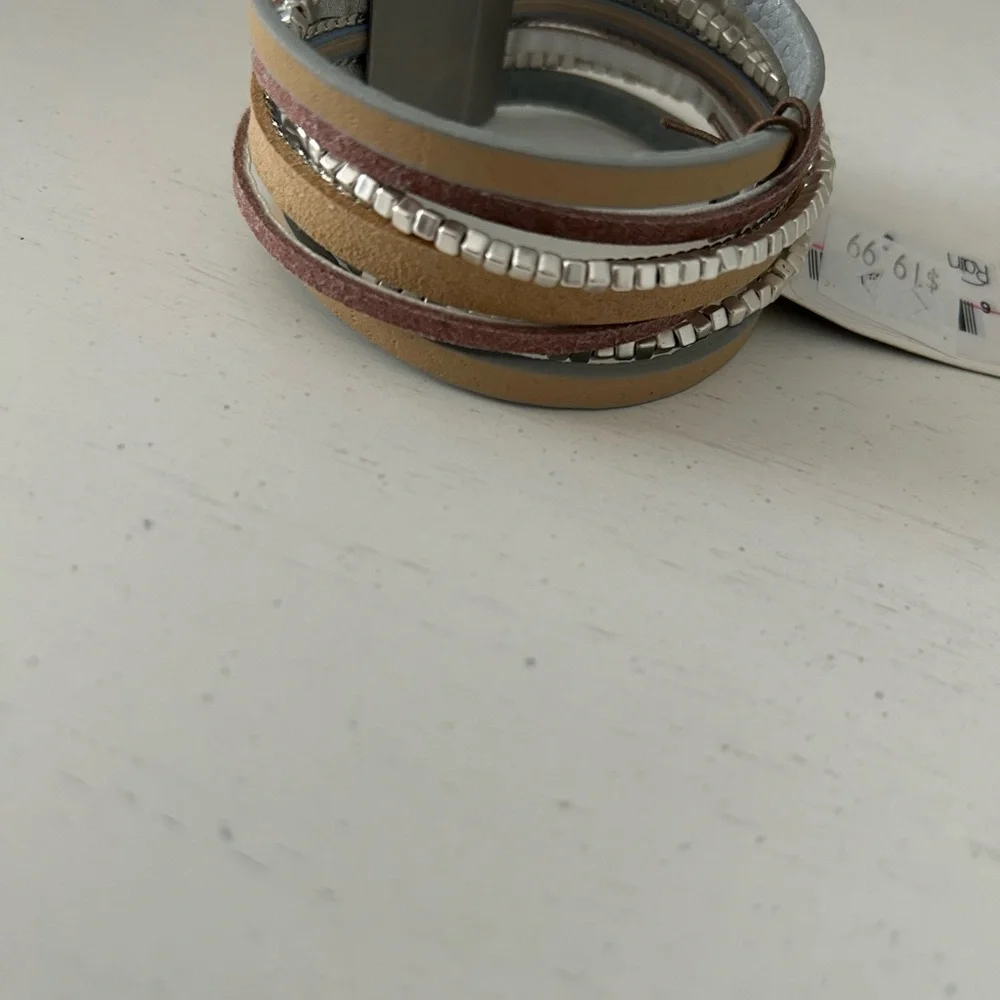 Rain Silver and Tan Leather Bracelet